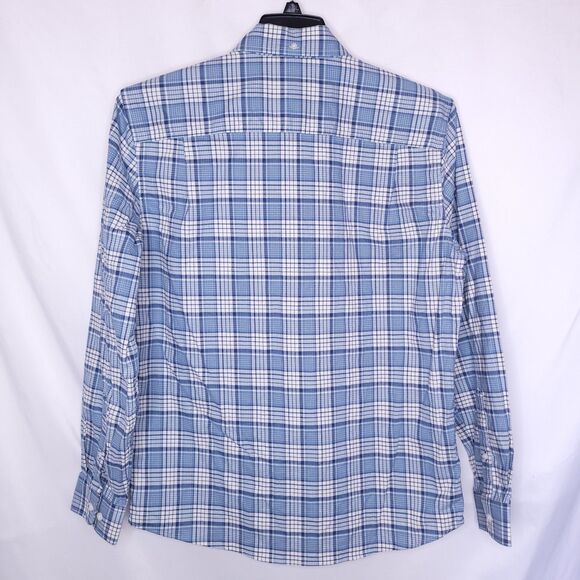 LL Bean Shirt Mens Medium Plaid Blue, White Slightly Fitted Oxford Comfort - Picture 5 of 10